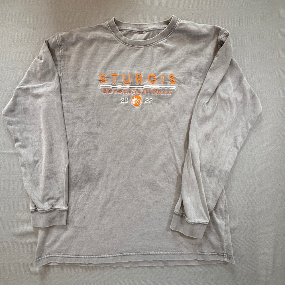 Sturgis Motorcycle Rally 2022 Long Sleeve Tee Gray Embroidered Biker Mens  2151